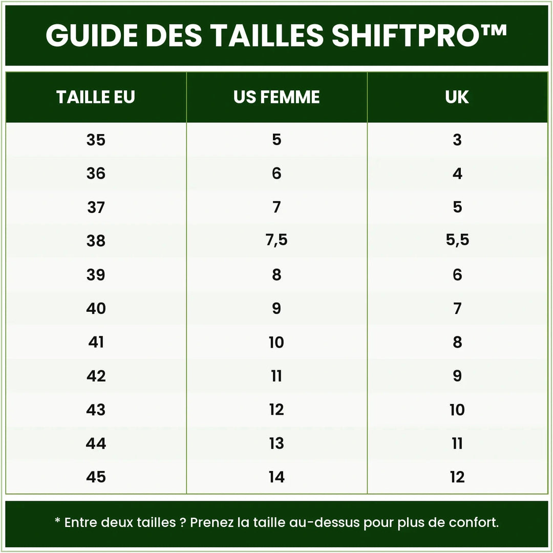Guide des tailles ShiftPro™